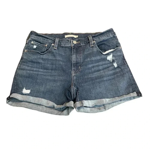 Levi’s Mid Length Denim Blue Distressed Shorts Women’s size W31/ Size 12 - Picture 2 of 11